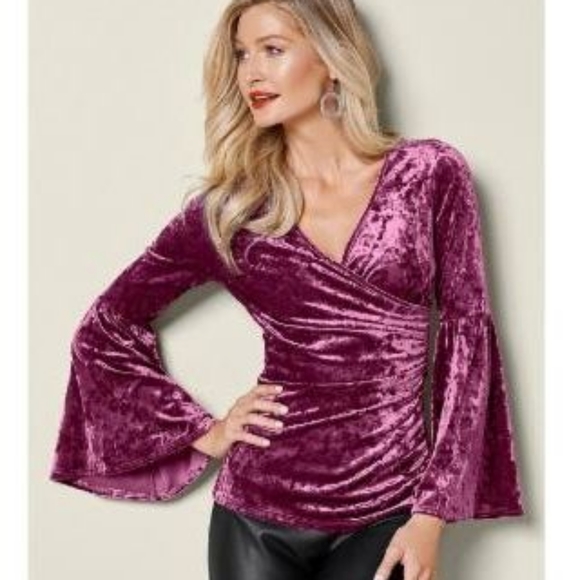 Gorgeous Bell Sleeve Velvet Blouse - Picture 1 of 4